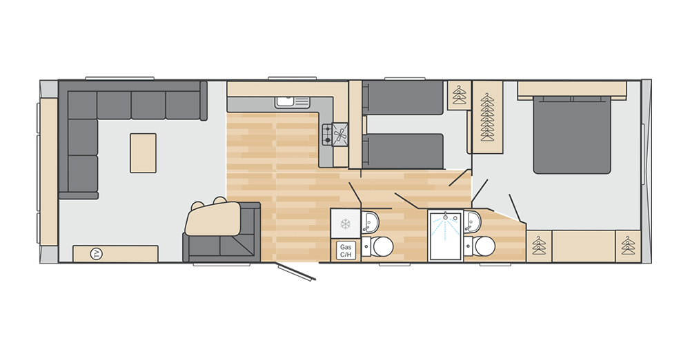 Loire 38' x 12' 2 Bedroom floorplan