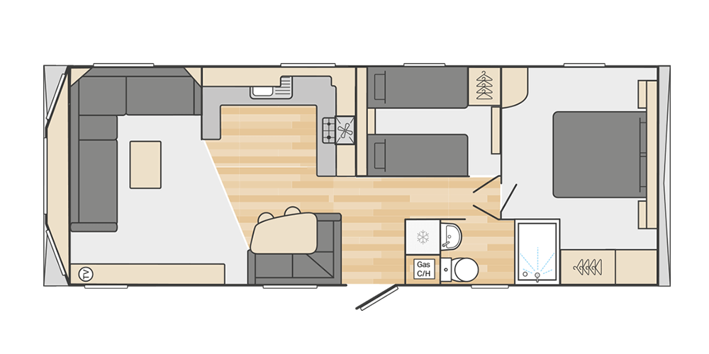 Atlantique 32' x 12' 2 Bedroom floorplan