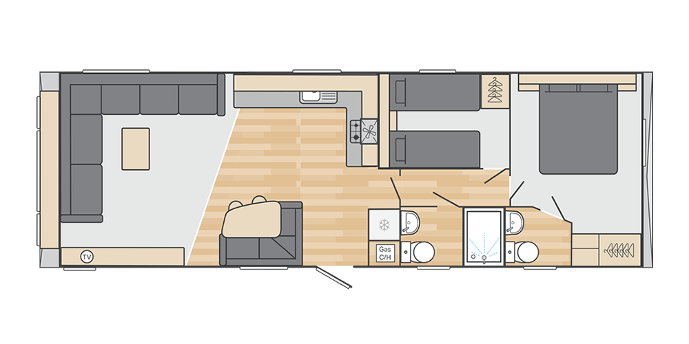 Loire 36' x 12' 2 Bedroom floorplan